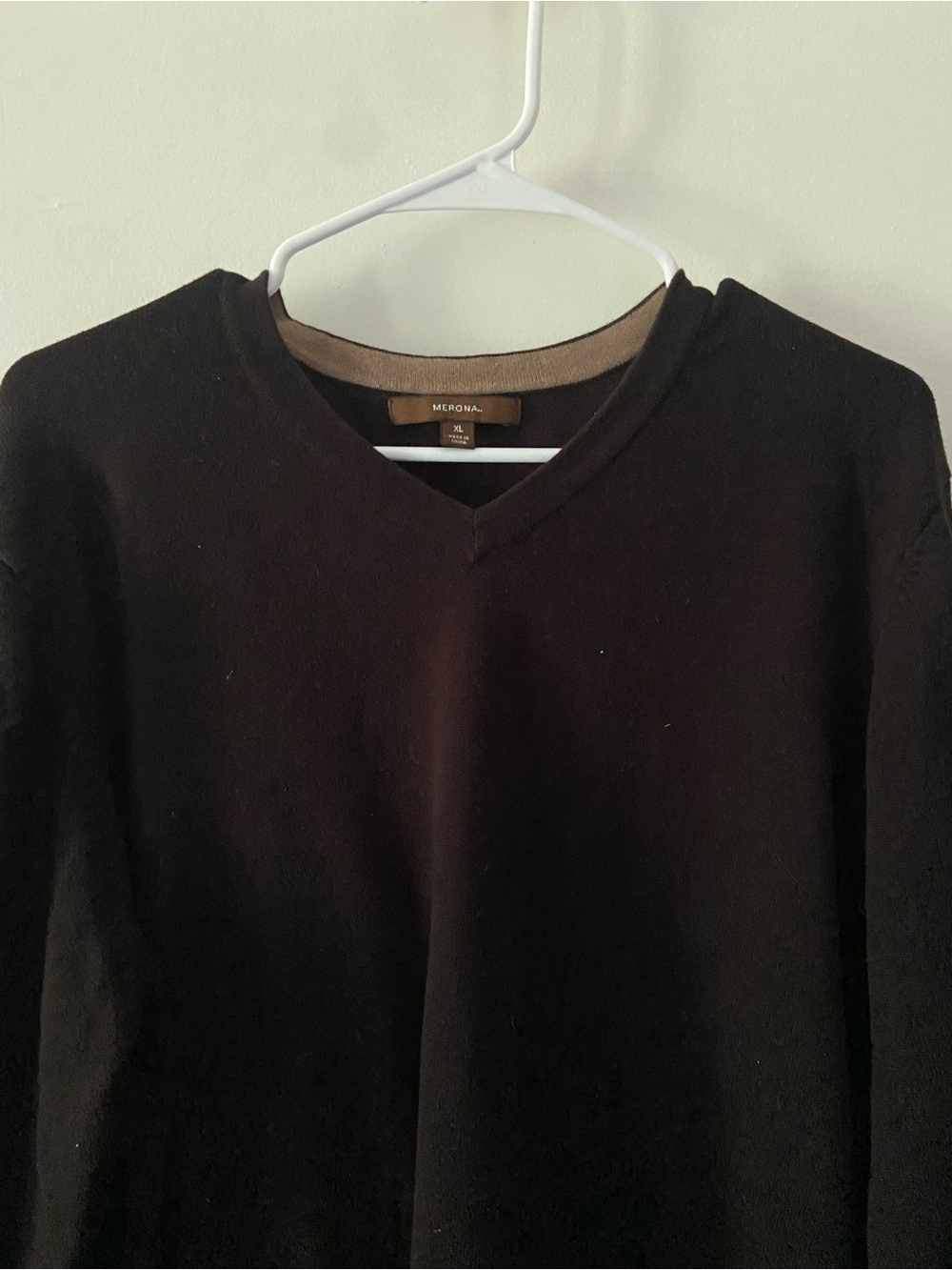 Merona Sweater Unisex Small Black Vneck Long Sleeve Pullover 100% Cotton - Picture 4 of 6